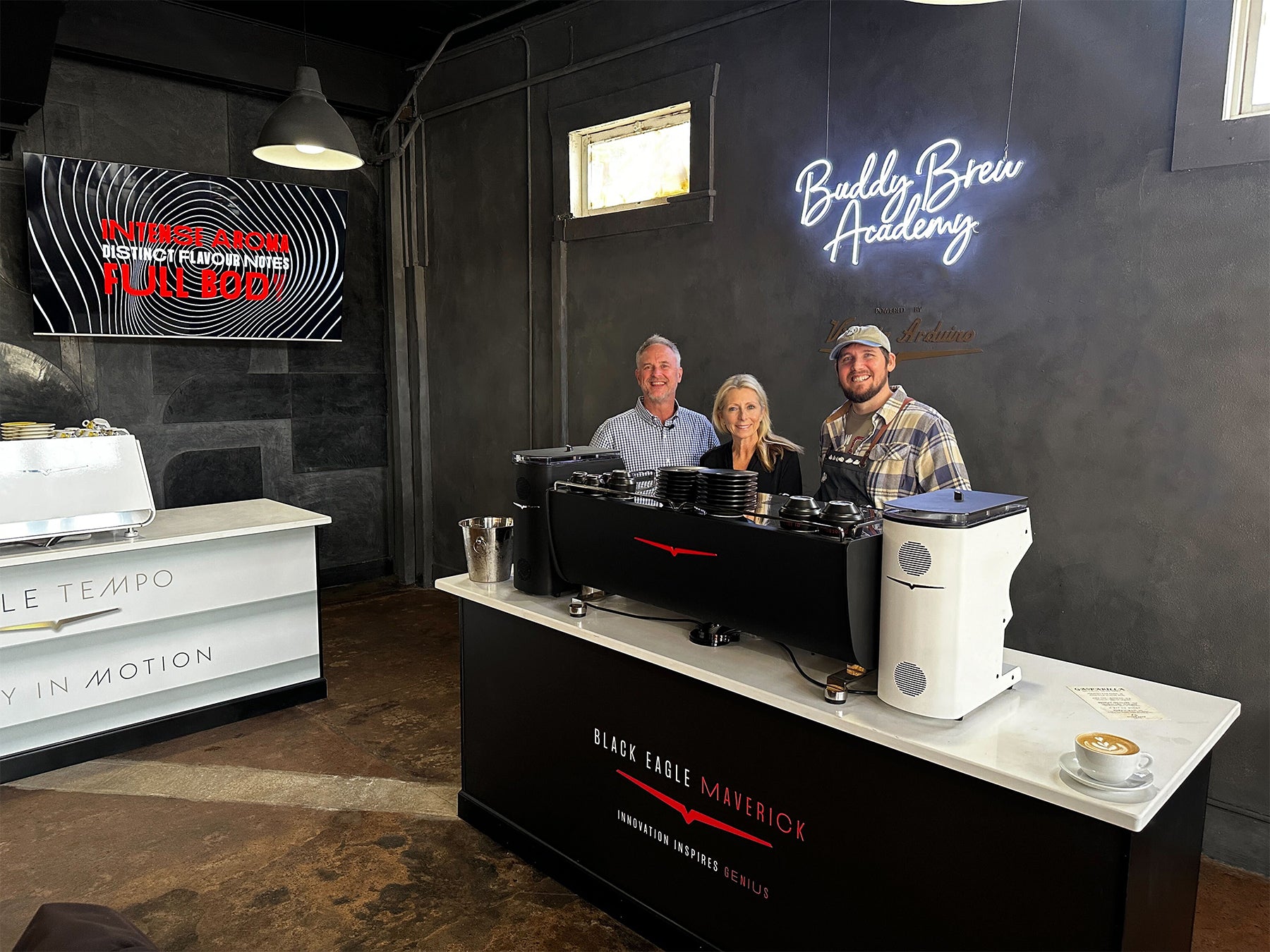 World Barista champ runner-up Daniele Ricci visits new Victoria Arduino showroom at Buddy Brew Coffee