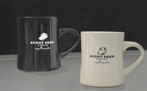 The Buddy Brew diner mug comes in black or white.