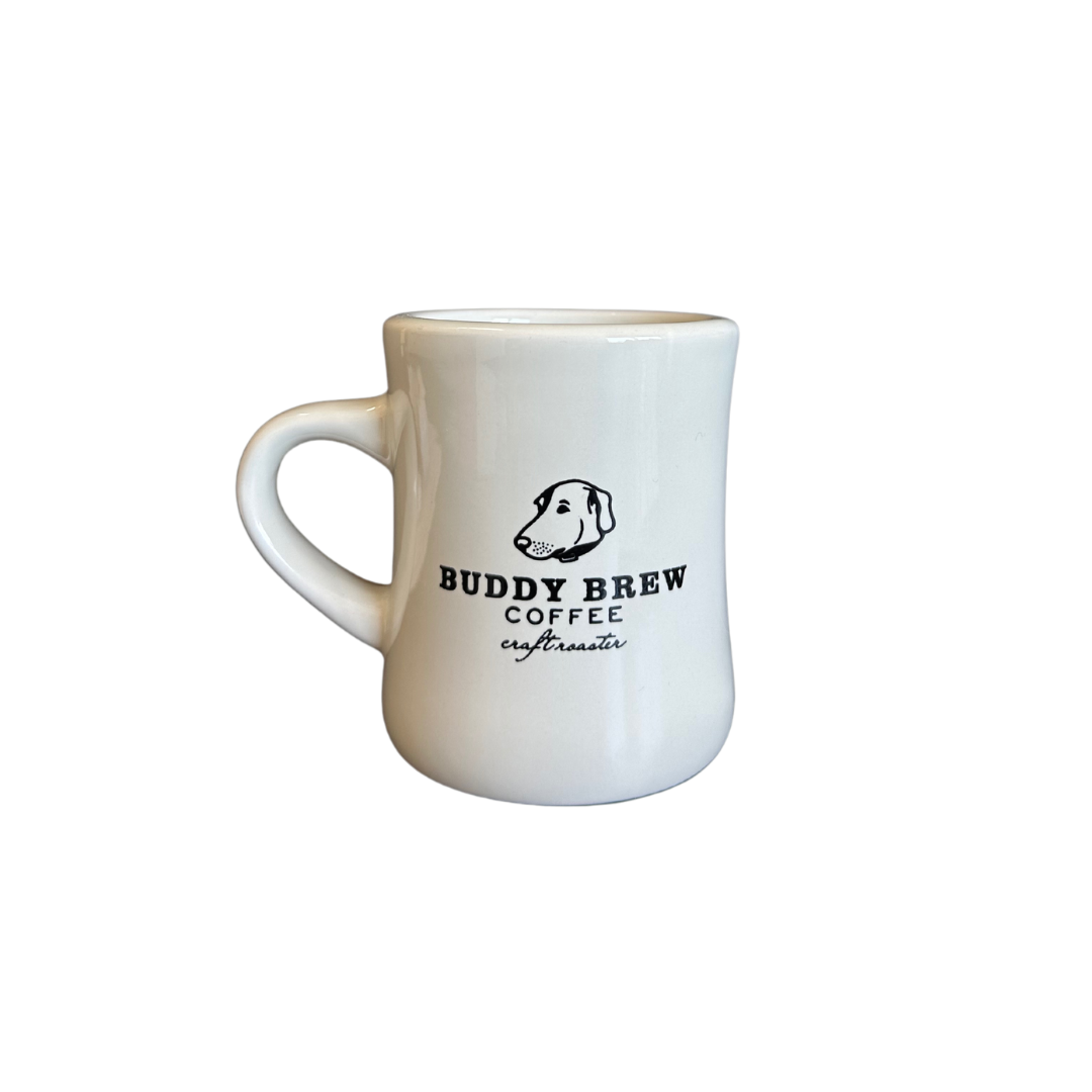 The Buddy Brew diner mug comes in black or white.